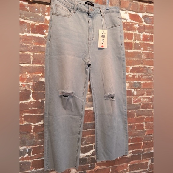 NWT Women Straight Ankle Jeans Casual Loose High Waist Denim Pants Lt Blue Large - Picture 9 of 12